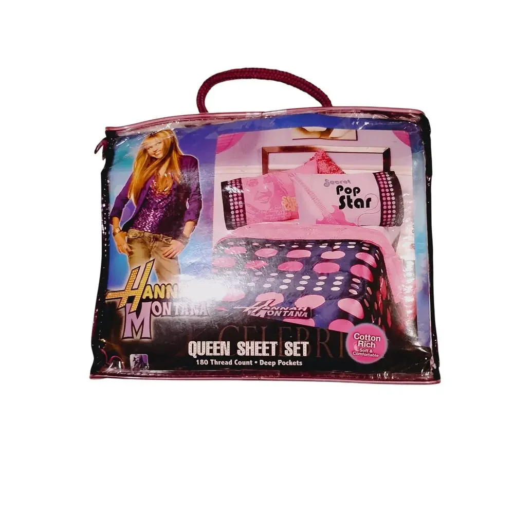 Disney Hanna Montana Queen Sheet Set NEW RARE 4 Pieces Flat Fitted 2 Pillowcases